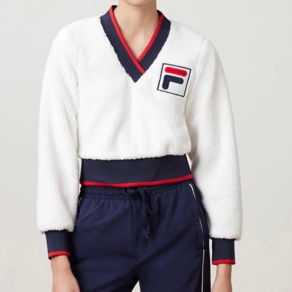 Fila Cropped Fuzzy V-Neck Sweater